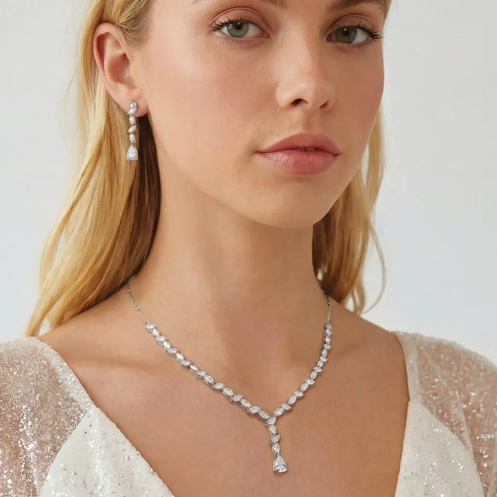 PARURE BIJOUX MARIÉE CRISTAUX MARQUISE RHODIUM – ANDORRA Ivory and co