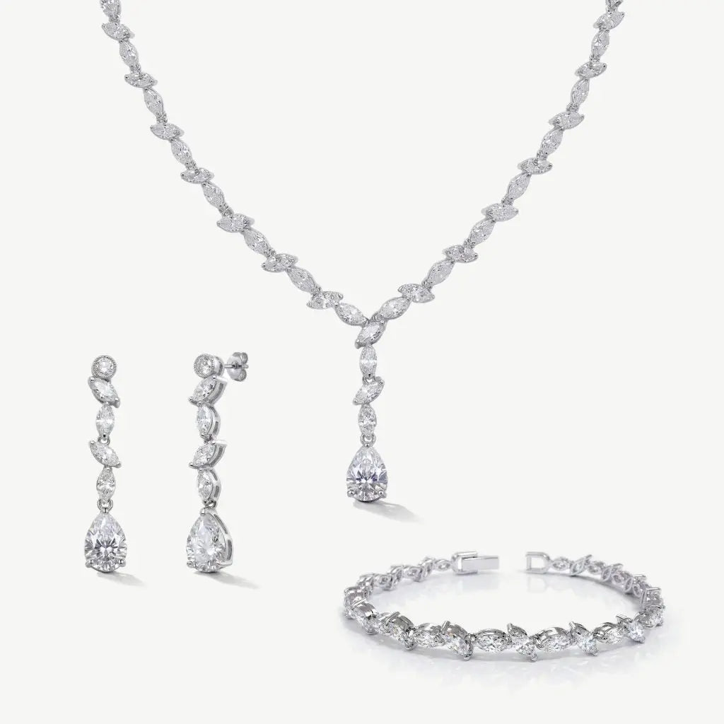 PARURE BIJOUX MARIÉE CRISTAUX MARQUISE RHODIUM – ANDORRA Ivory and co