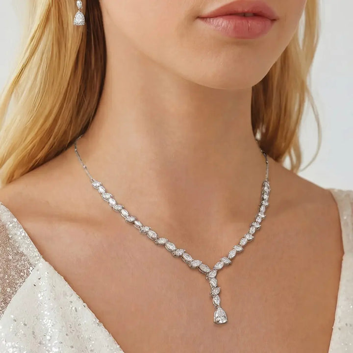 PARURE BIJOUX MARIÉE CRISTAUX MARQUISE RHODIUM – ANDORRA Ivory and co