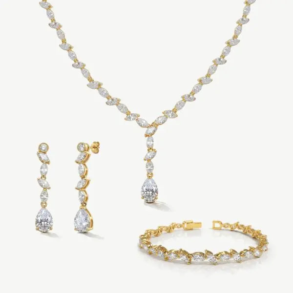 PARURE BIJOUX MARIÉE CRISTAUX MARQUISE RHODIUM – ANDORRA Ivory and co