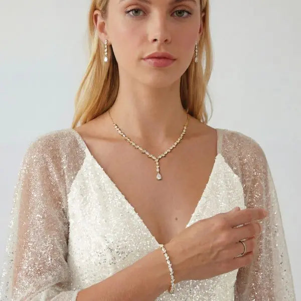 PARURE BIJOUX MARIÉE CRISTAUX MARQUISE RHODIUM – ANDORRA Ivory and co