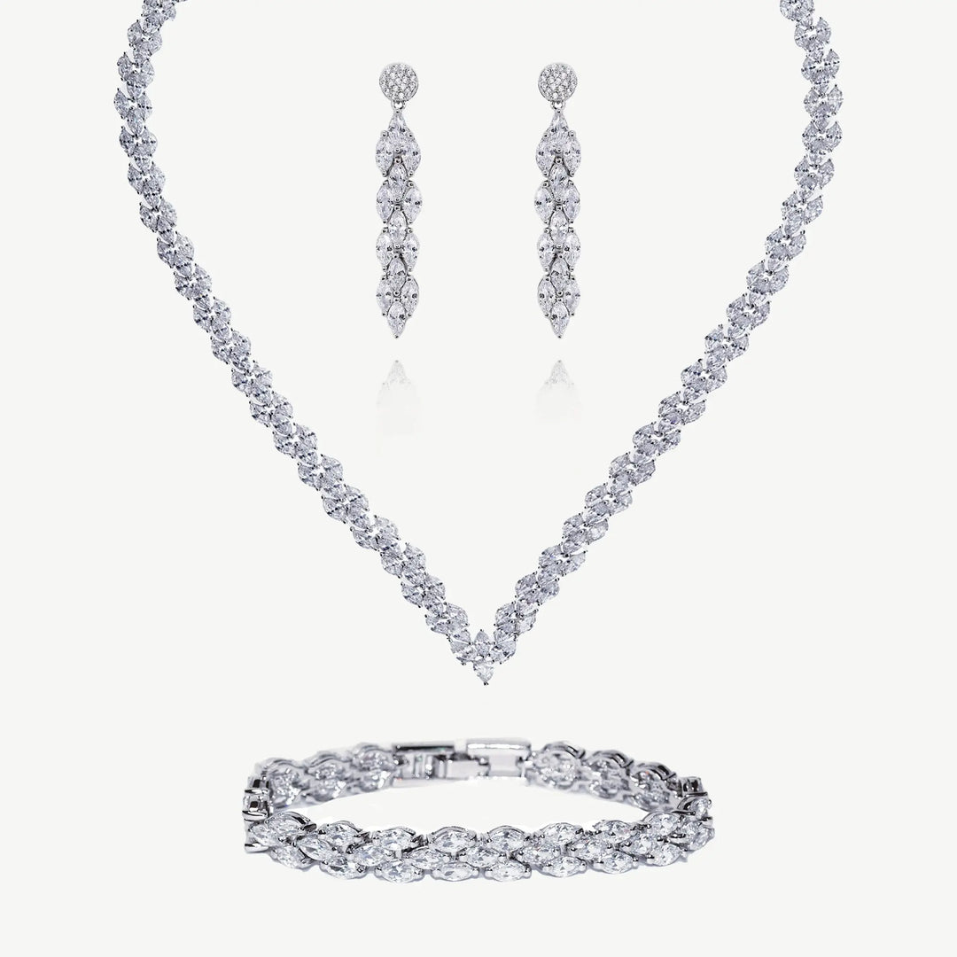 PARURE BIJOUX MARIÉE LINCOLN – CHEVRON CRISTAL | RHODIUM IVORY AND CO