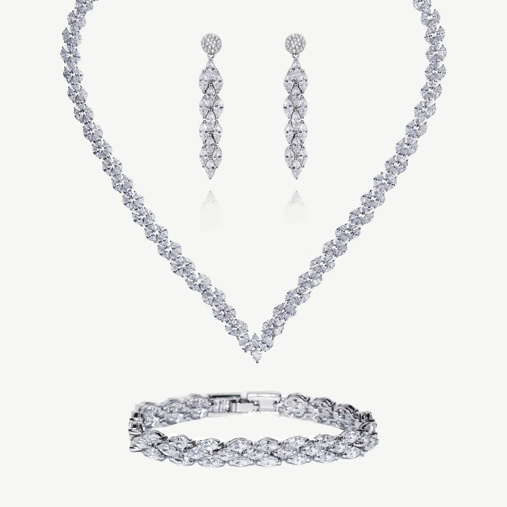 PARURE BIJOUX MARIÉE LINCOLN – CHEVRON CRISTAL | RHODIUM IVORY AND CO