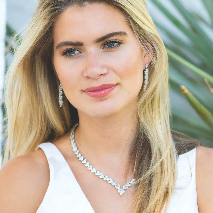 PARURE BIJOUX MARIÉE LINCOLN – CHEVRON CRISTAL | RHODIUM IVORY AND CO