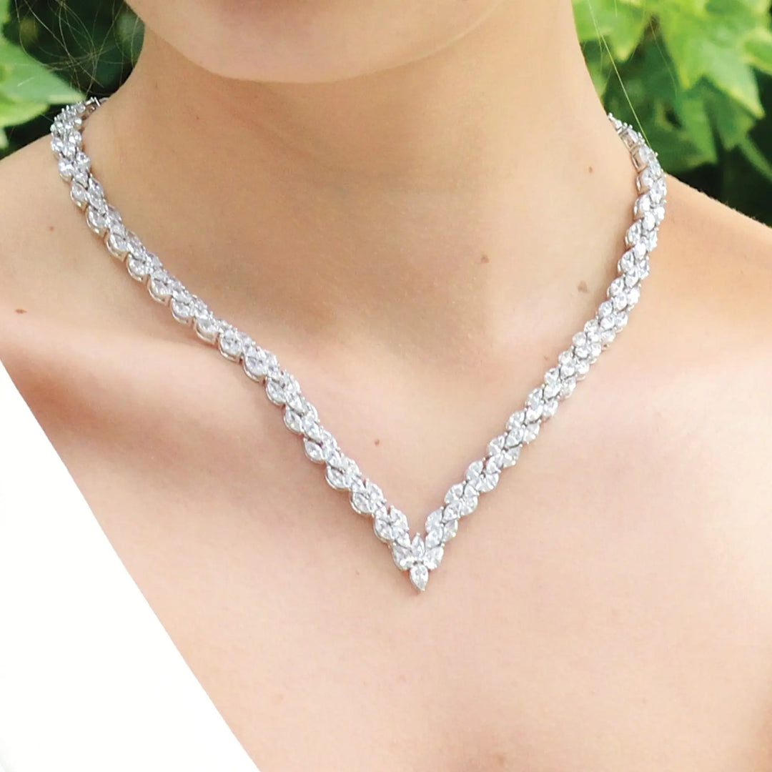 PARURE BIJOUX MARIÉE LINCOLN – CHEVRON CRISTAL | RHODIUM IVORY AND CO