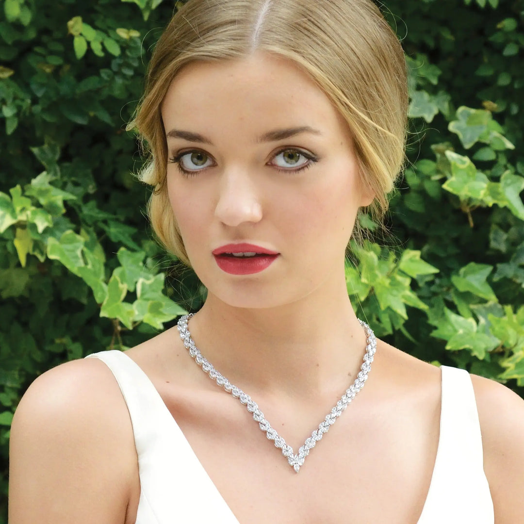 PARURE BIJOUX MARIÉE LINCOLN – CHEVRON CRISTAL | RHODIUM IVORY AND CO