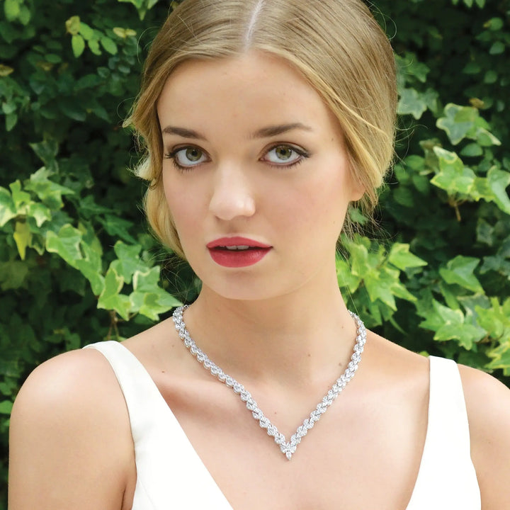 PARURE BIJOUX MARIÉE LINCOLN – CHEVRON CRISTAL | RHODIUM IVORY AND CO