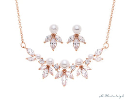 Parure de mariée DZ0509RG – zircons et perles, or rose