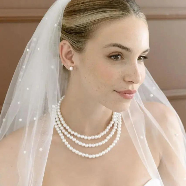 PARURE COLLIER TRIPLE RANGS DE PERLES + BOUCLES D'OREILLES NS005 G.Westerleigh