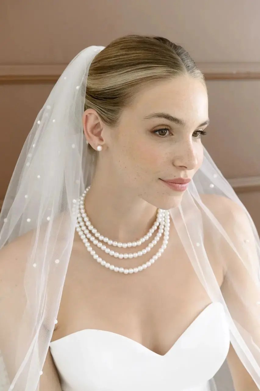 PARURE COLLIER TRIPLE RANGS DE PERLES + BOUCLES D'OREILLES NS005 G.Westerleigh