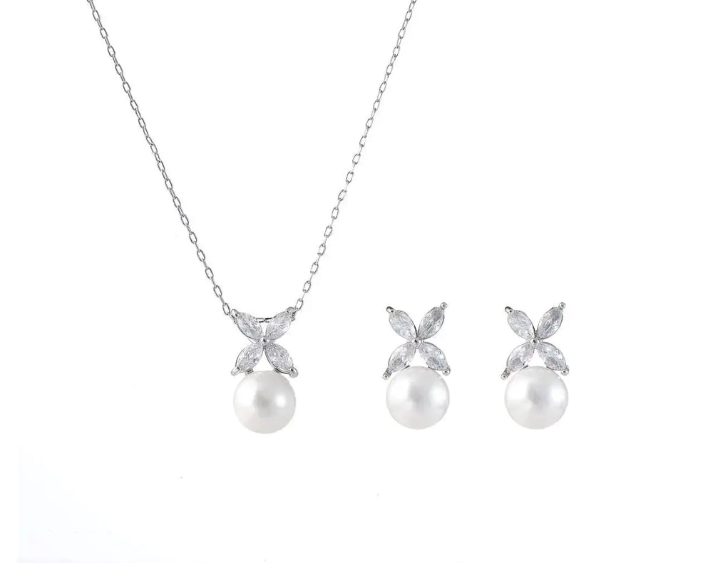 PARURE DE BIJOUX MARIÉE CRISTAUX ZIRCONIUM & PERLES – JSC35 G.Westerleigh