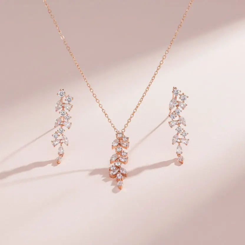 PARURE DE BIJOUX MARIÉE CRISTAUX & FINITION OR ROSE – NS074RG – G.Westerleigh