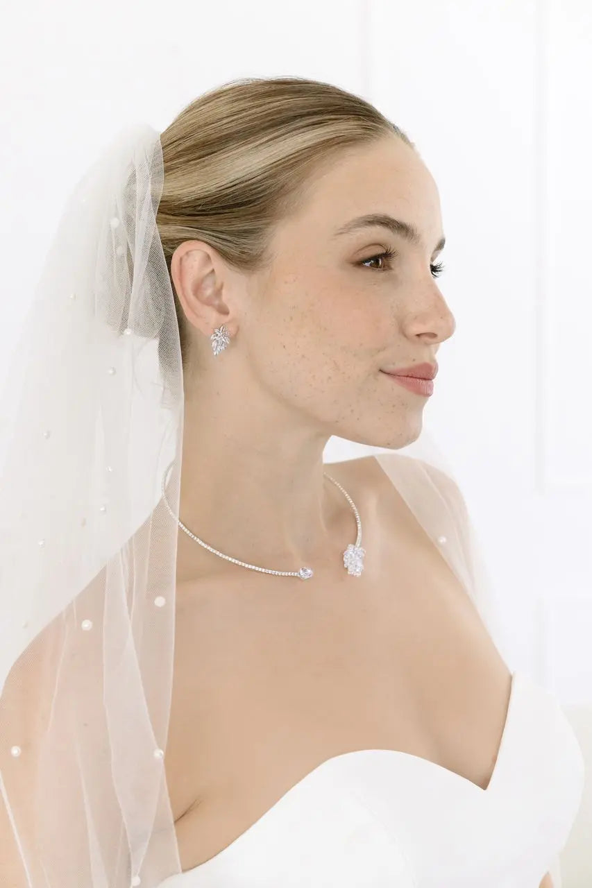 PARURE DE BIJOUX MARIÉE ZIRCONIUM SCINTILLANT PLAQUÉ RHODIUM – NS009 G.Westerleigh