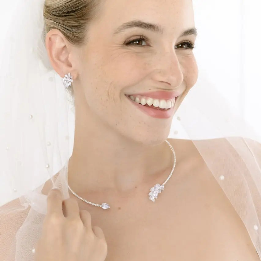 PARURE DE BIJOUX MARIÉE ZIRCONIUM SCINTILLANT PLAQUÉ RHODIUM – NS009 G.Westerleigh