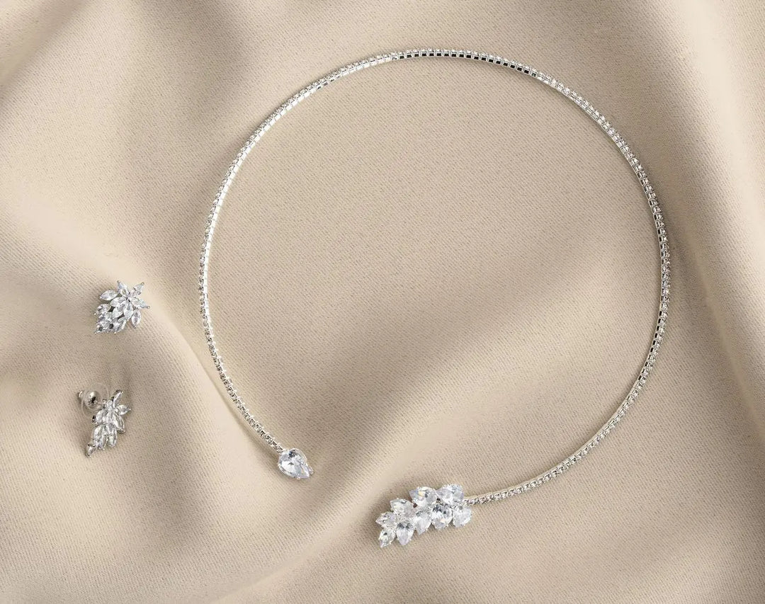 PARURE DE BIJOUX MARIÉE ZIRCONIUM SCINTILLANT PLAQUÉ RHODIUM – NS009 G.Westerleigh