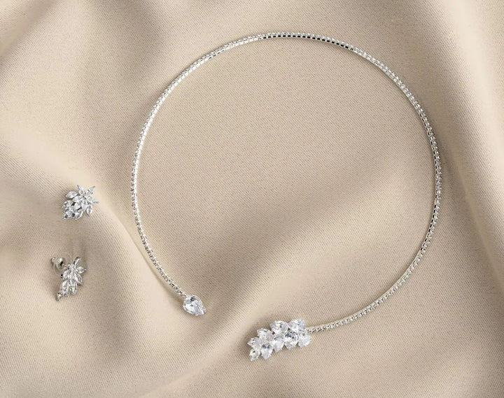 PARURE DE BIJOUX MARIÉE ZIRCONIUM SCINTILLANT PLAQUÉ RHODIUM – NS009 G.Westerleigh