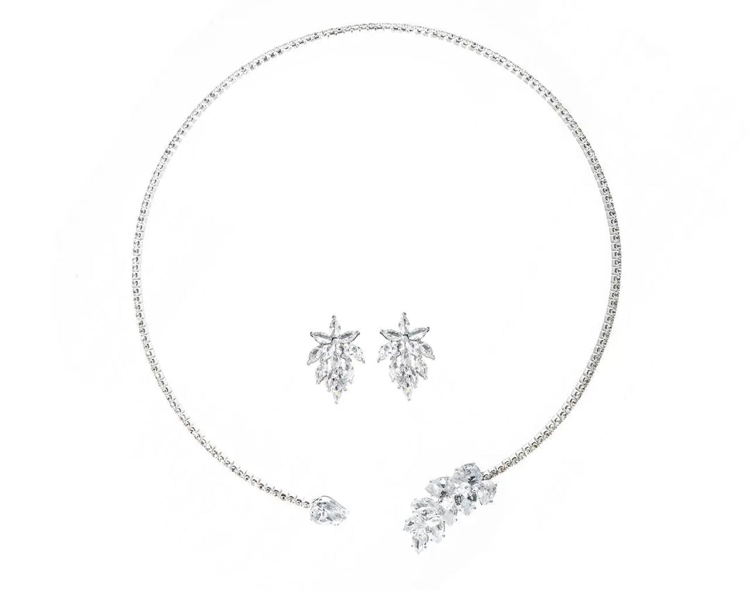 PARURE DE BIJOUX MARIÉE ZIRCONIUM SCINTILLANT PLAQUÉ RHODIUM – NS009 G.Westerleigh