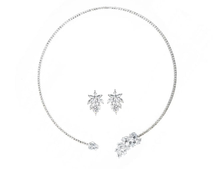 PARURE DE BIJOUX MARIÉE ZIRCONIUM SCINTILLANT PLAQUÉ RHODIUM – NS009 G.Westerleigh