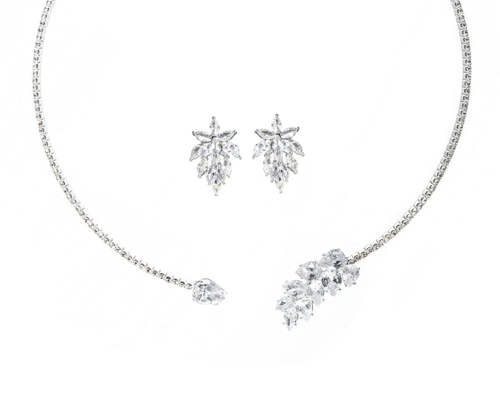 PARURE DE BIJOUX MARIÉE ZIRCONIUM SCINTILLANT PLAQUÉ RHODIUM – NS009 G.Westerleigh