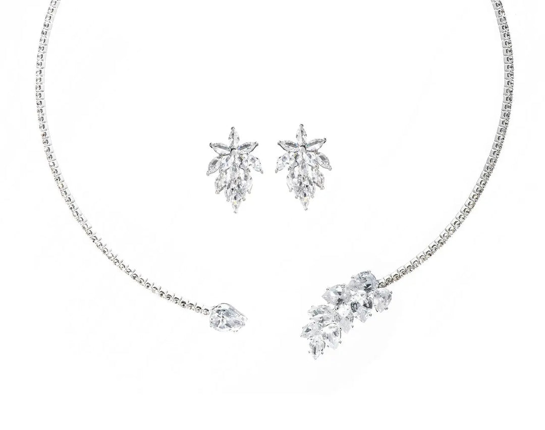 PARURE DE BIJOUX MARIÉE ZIRCONIUM SCINTILLANT PLAQUÉ RHODIUM – NS009 G.Westerleigh