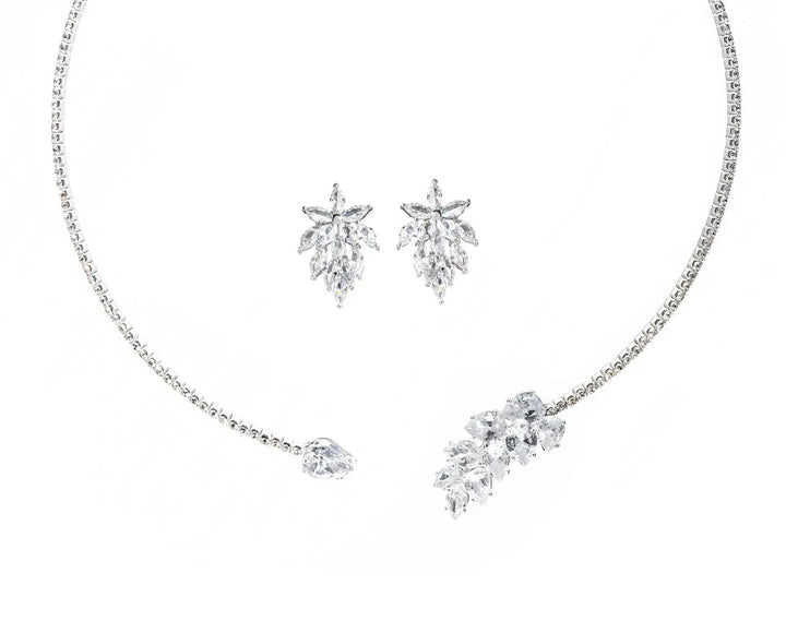 PARURE DE BIJOUX MARIÉE ZIRCONIUM SCINTILLANT PLAQUÉ RHODIUM – NS009 G.Westerleigh