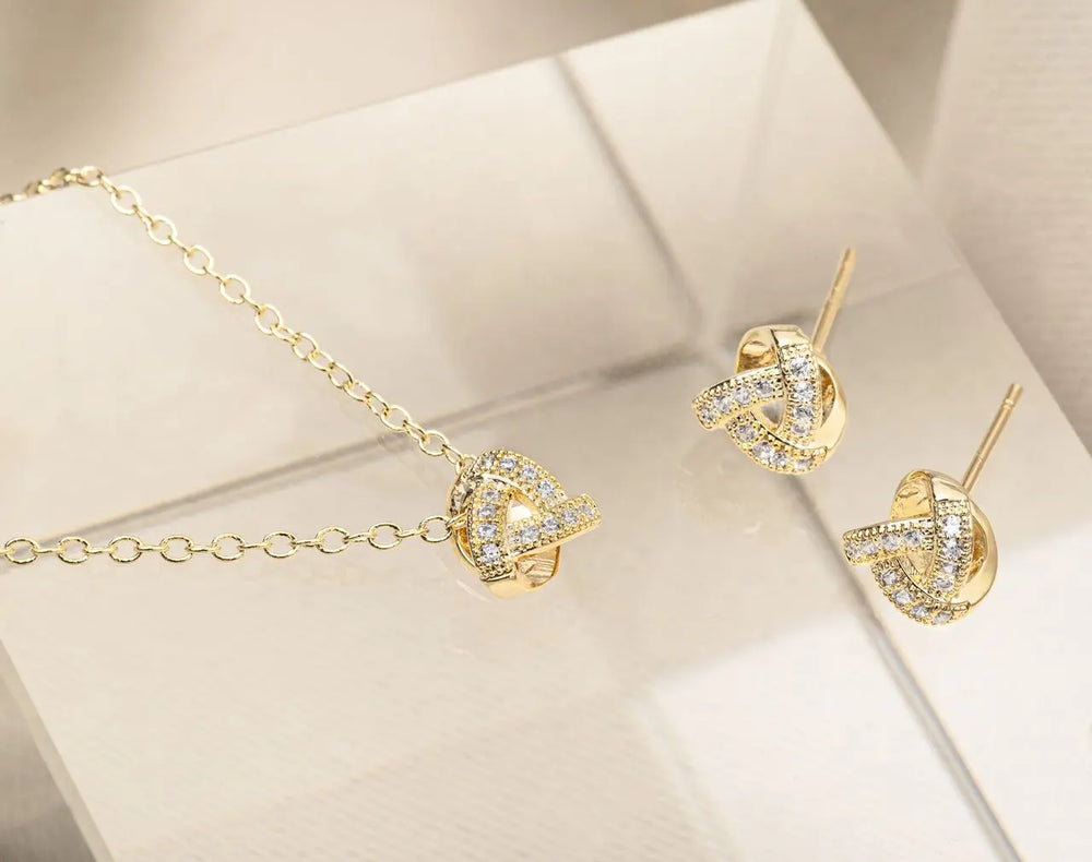 PARURE MARIÉE DORÉE ZIRCONS COLLIER BOUCLES — NS070G G.Westerleigh