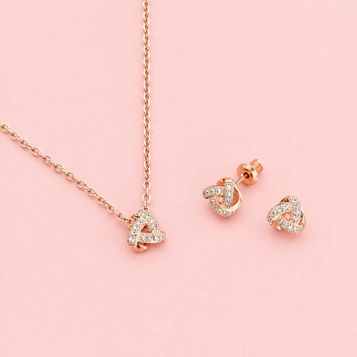 PARURE MARIÉE OR ROSE ZIRCONS COLLIER BOUCLES — NS070RG G.Westerleigh