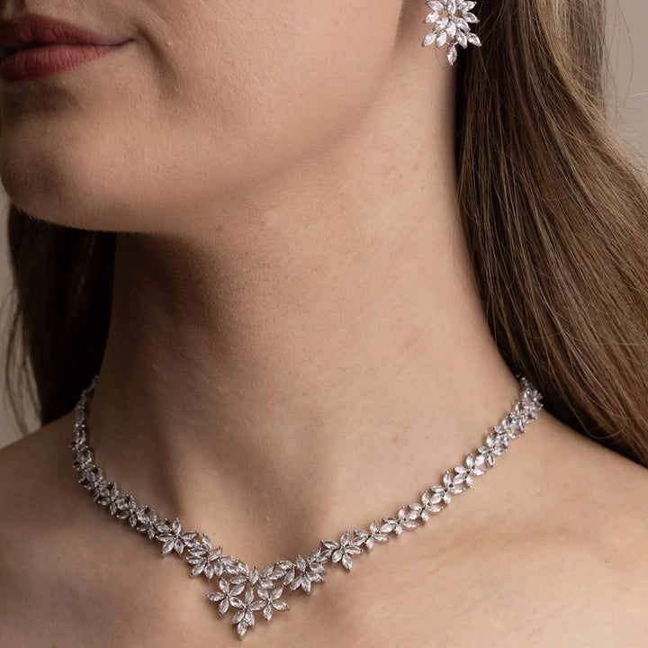 PARURE PALMER – FLEURS DE CRISTAUX MARQUISE & POIRE | PLATINE THE PERFECT BRIDAL COMPANY