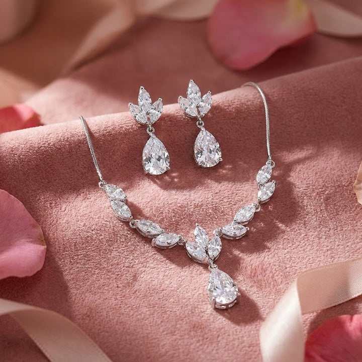 PARURE DE MARIÉE JN070 – CRISTAUX ZIRCONIUM & FINITION RHODIÉE