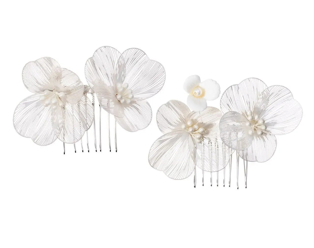 PEIGNE À CHEVEUX MARIAGE HC0416S – FLEURS EN RELIEF ET PERLES IVOIRE G.Westerleigh
