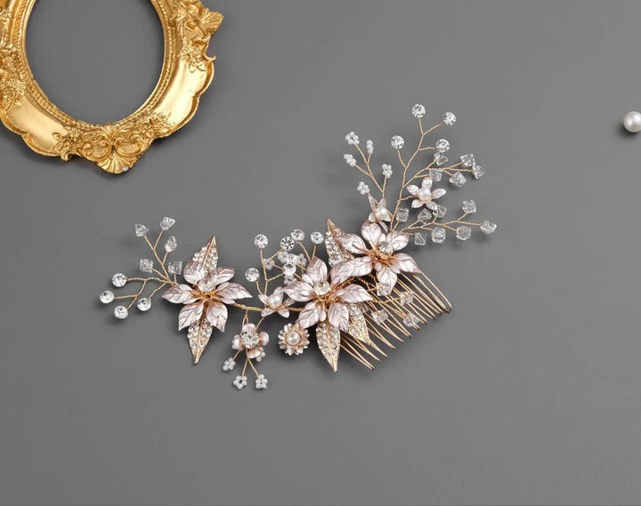 PEIGNE À CHEVEUX MARIAGE HC2694 – STRASS SCINTILLANTS PLAQUÉ OR ROSE G.Westerleigh