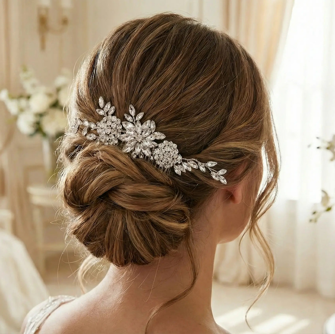 PEIGNE CHEVEUX MARIAGE CRISTAUX ARGENT LONG 18 CM – HC6487 G.Westerleigh
