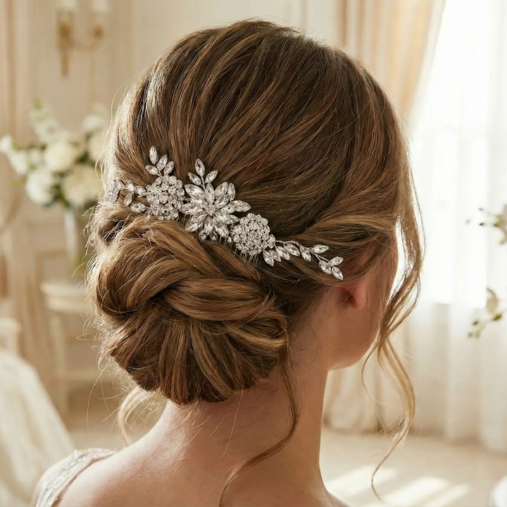 PEIGNE CHEVEUX MARIAGE CRISTAUX ARGENT LONG 18 CM – HC6487 G.Westerleigh