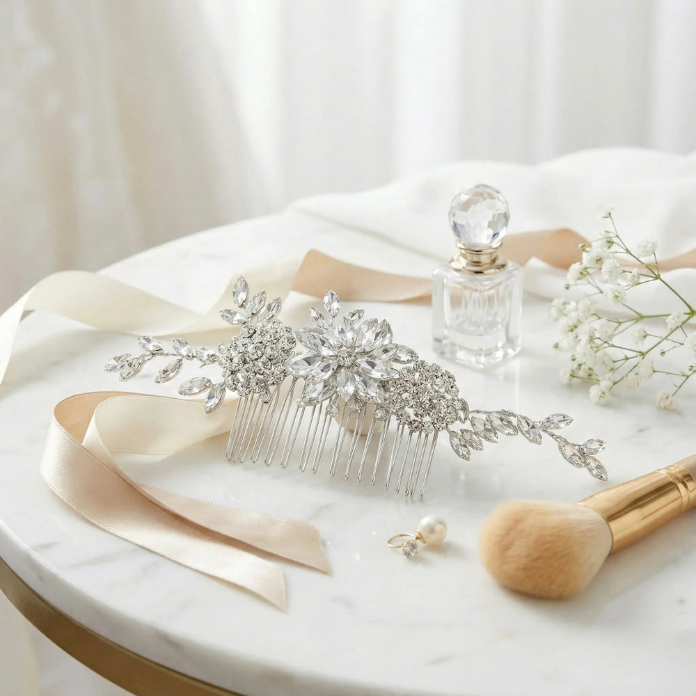 PEIGNE CHEVEUX MARIAGE CRISTAUX ARGENT LONG 18 CM – HC6487 G.Westerleigh