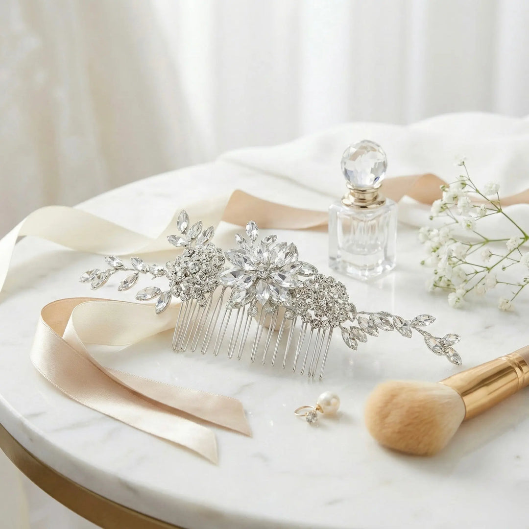 PEIGNE CHEVEUX MARIAGE CRISTAUX ARGENT LONG 18 CM – HC6487 G.Westerleigh