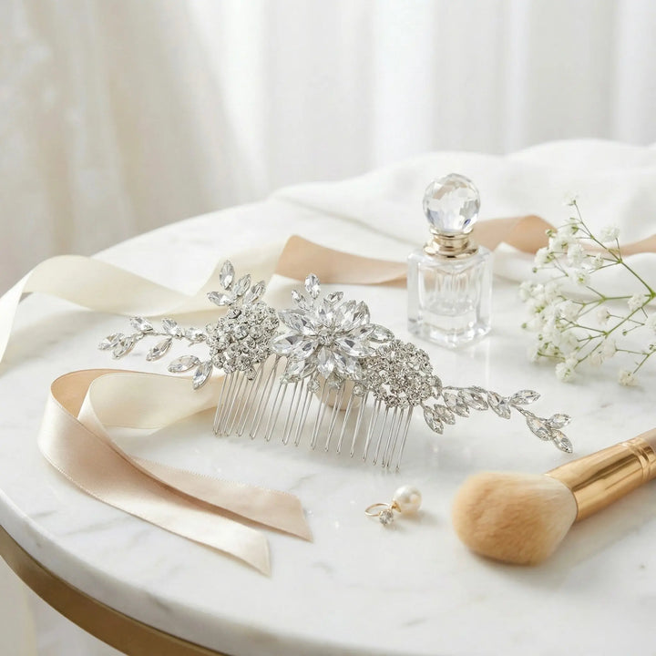 PEIGNE CHEVEUX MARIAGE CRISTAUX ARGENT LONG 18 CM – HC6487 G.Westerleigh