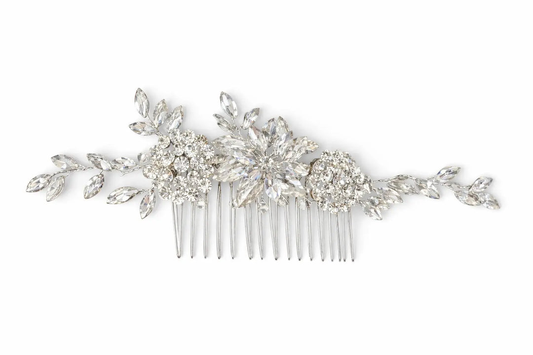 PEIGNE CHEVEUX MARIAGE CRISTAUX ARGENT LONG 18 CM – HC6487 G.Westerleigh