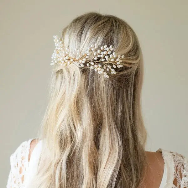 PEIGNE CHEVEUX PERLES MARIAGE BOHÈME CASCADE Ivory and co