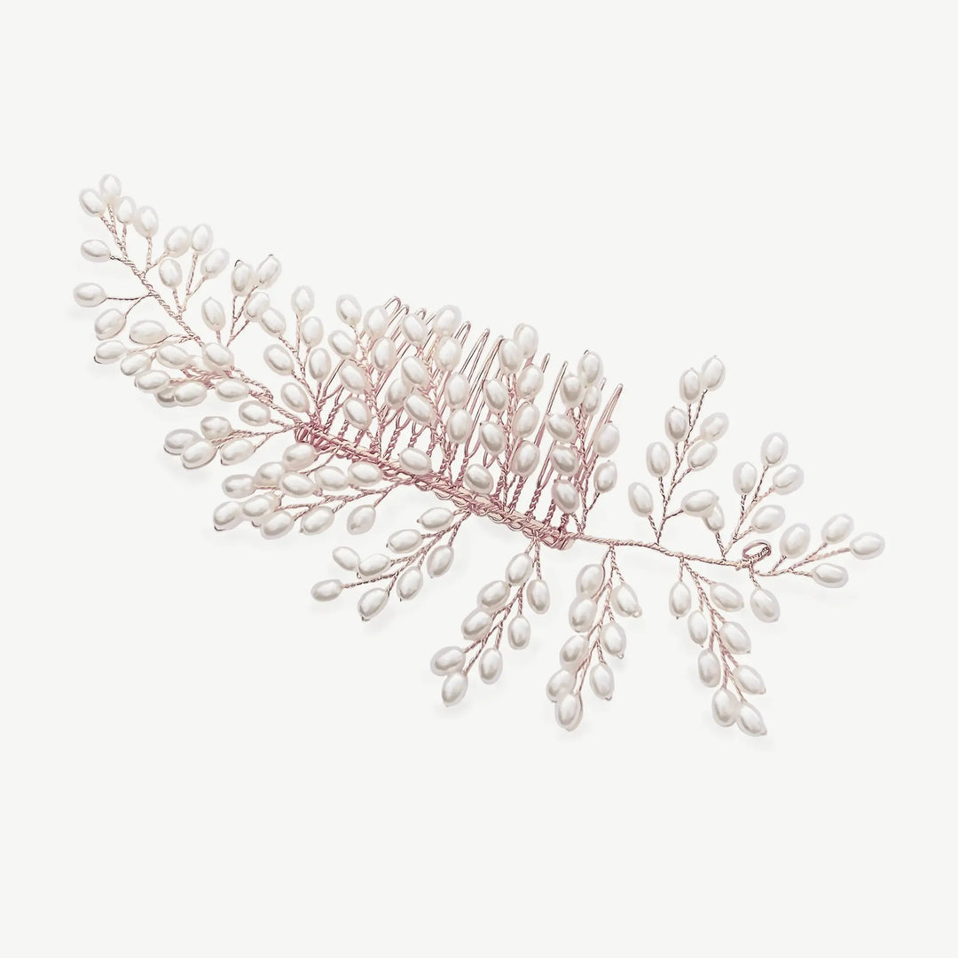 PEIGNE DE MARIÉE SEASPRAY – FEUILLES & PERLES NACRÉES, OR / OR ROSE / ARGENT IVORY AND CO