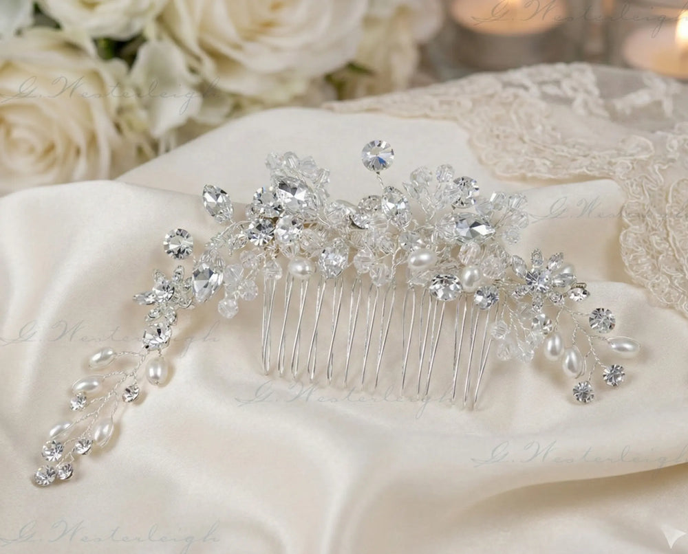 PEIGNE DE MARIÉE STRASS & PERLES IVOIRE – ÉLÉGANT | FD1-1153 G.Westerleigh