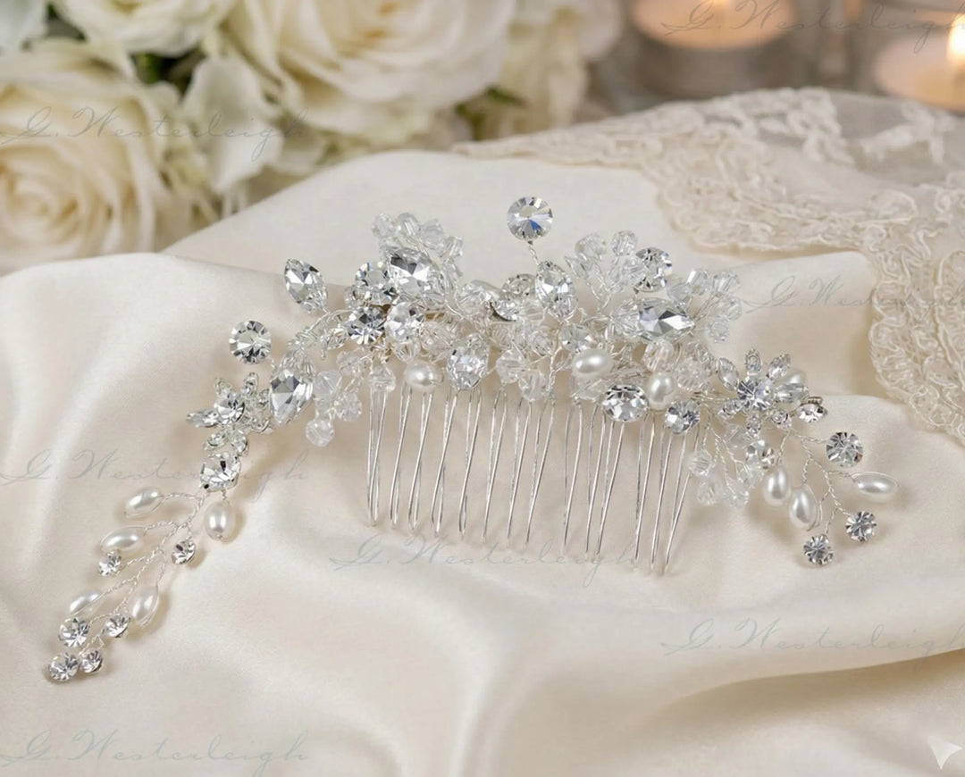 PEIGNE DE MARIÉE STRASS & PERLES IVOIRE – ÉLÉGANT | FD1-1153 G.Westerleigh