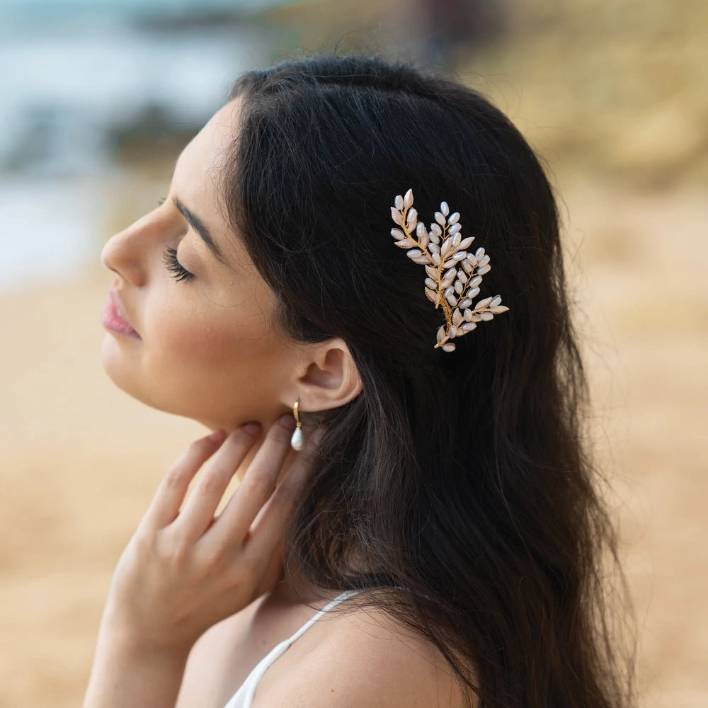 PEIGNE MARIAGE FEUILLES DORÉES SUMMER GLOW Ivory and co