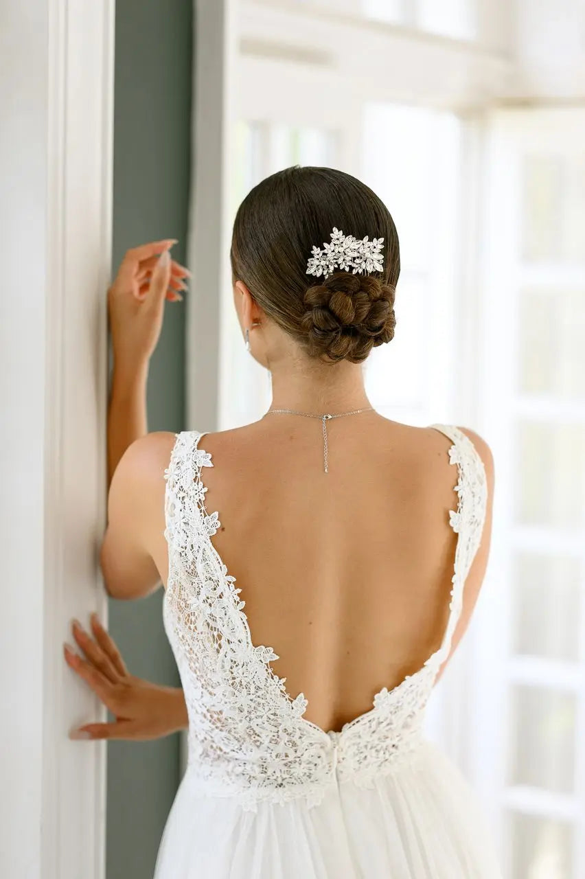 PEIGNE MARIÉE CRISTAUX & PERLES, ARGENTÉ – HC6223 G.Westerleigh