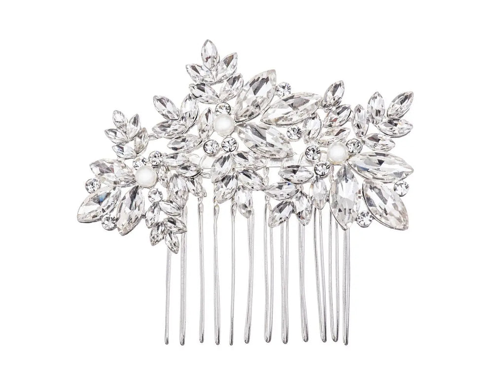 PEIGNE MARIÉE CRISTAUX & PERLES, ARGENTÉ – HC6223 G.Westerleigh