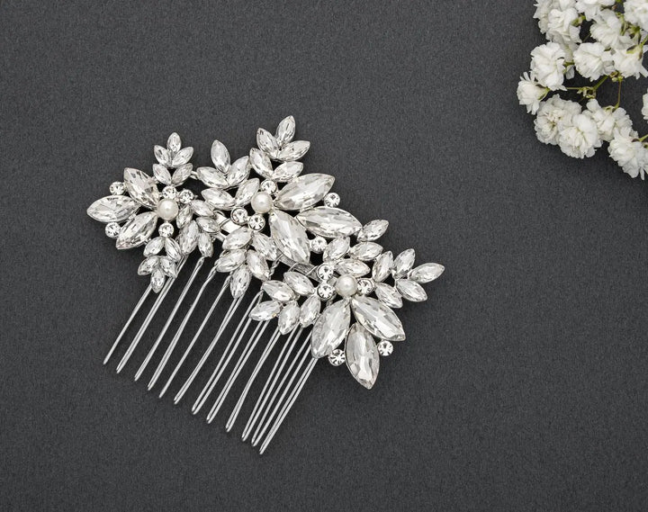 PEIGNE MARIÉE CRISTAUX & PERLES, ARGENTÉ – HC6223 G.Westerleigh