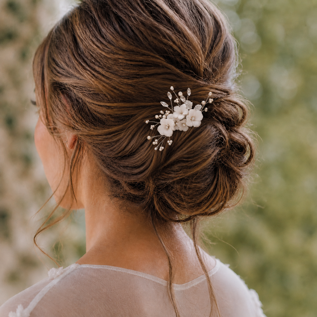 PEIGNE MARIÉE FLEURS CÉRAMIQUE ARGENT – VIOLA IVORY AND CO