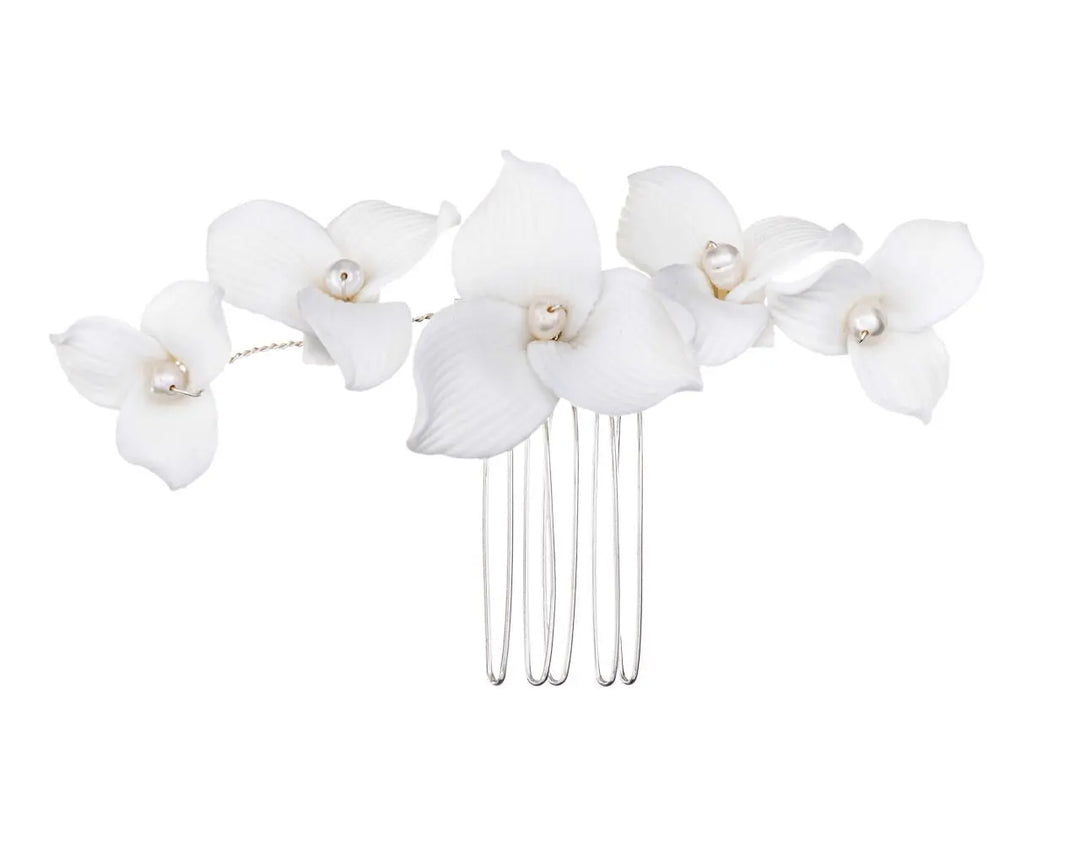 PEIGNE MARIÉE HC0424 FLEURS BLANCHES & PERLES – ARGENTÉ G.Westerleigh