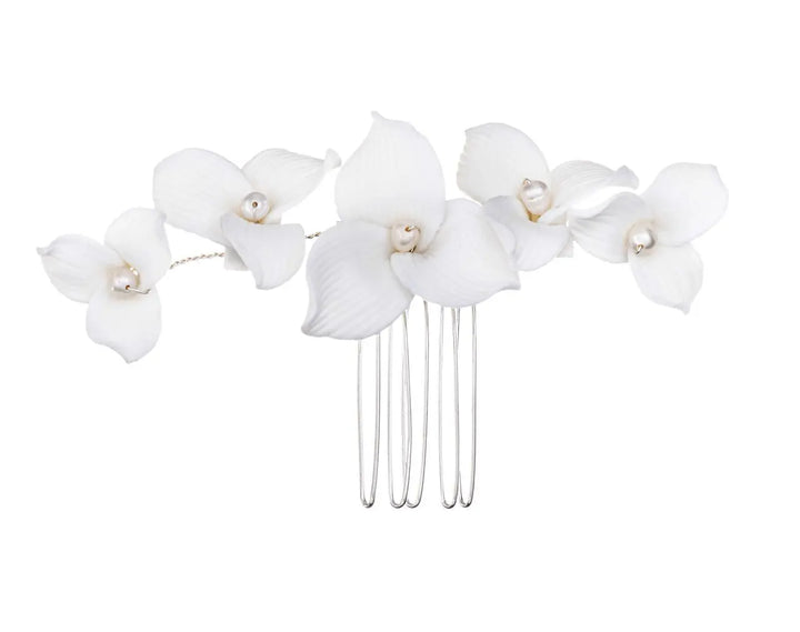PEIGNE MARIÉE HC0424 FLEURS BLANCHES & PERLES – ARGENTÉ G.Westerleigh