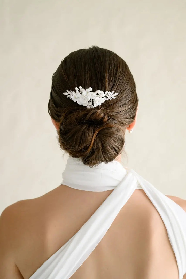 PEIGNE MARIÉE HC0429 FLEURS BLANCHES & PERLES – ARGENTÉ G.Westerleigh