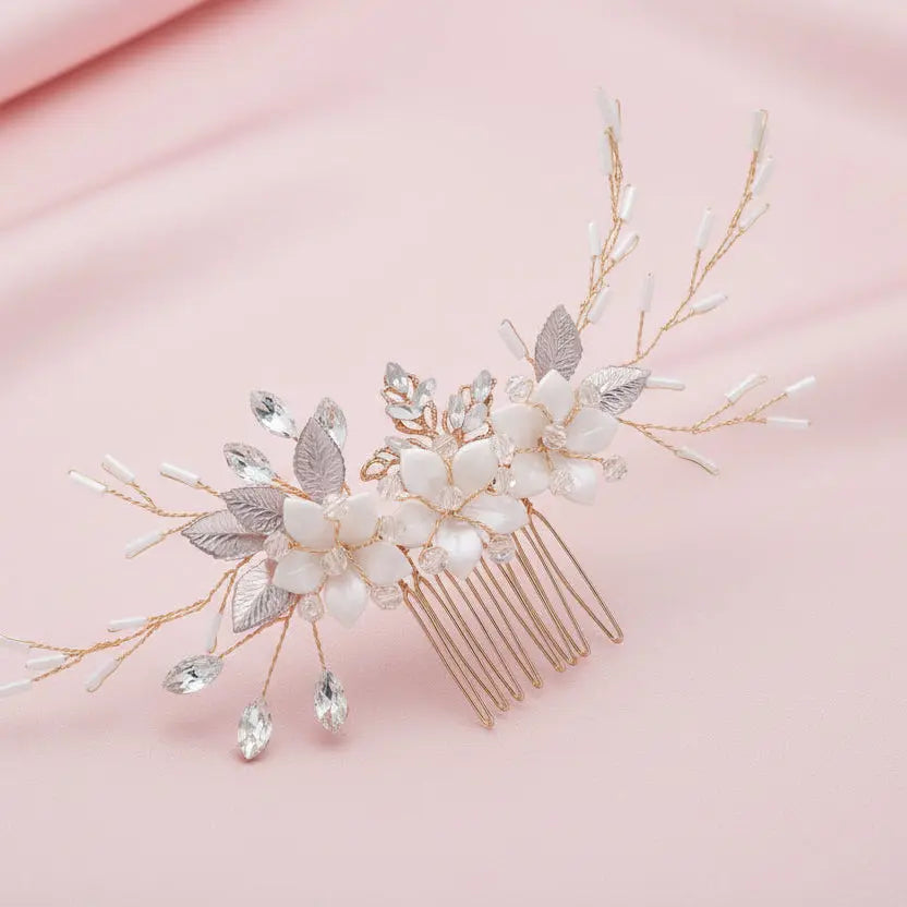 PEIGNE MARIÉE ROSE GOLD CRISTAUX & PERLES — HC6346 G.Westerleigh